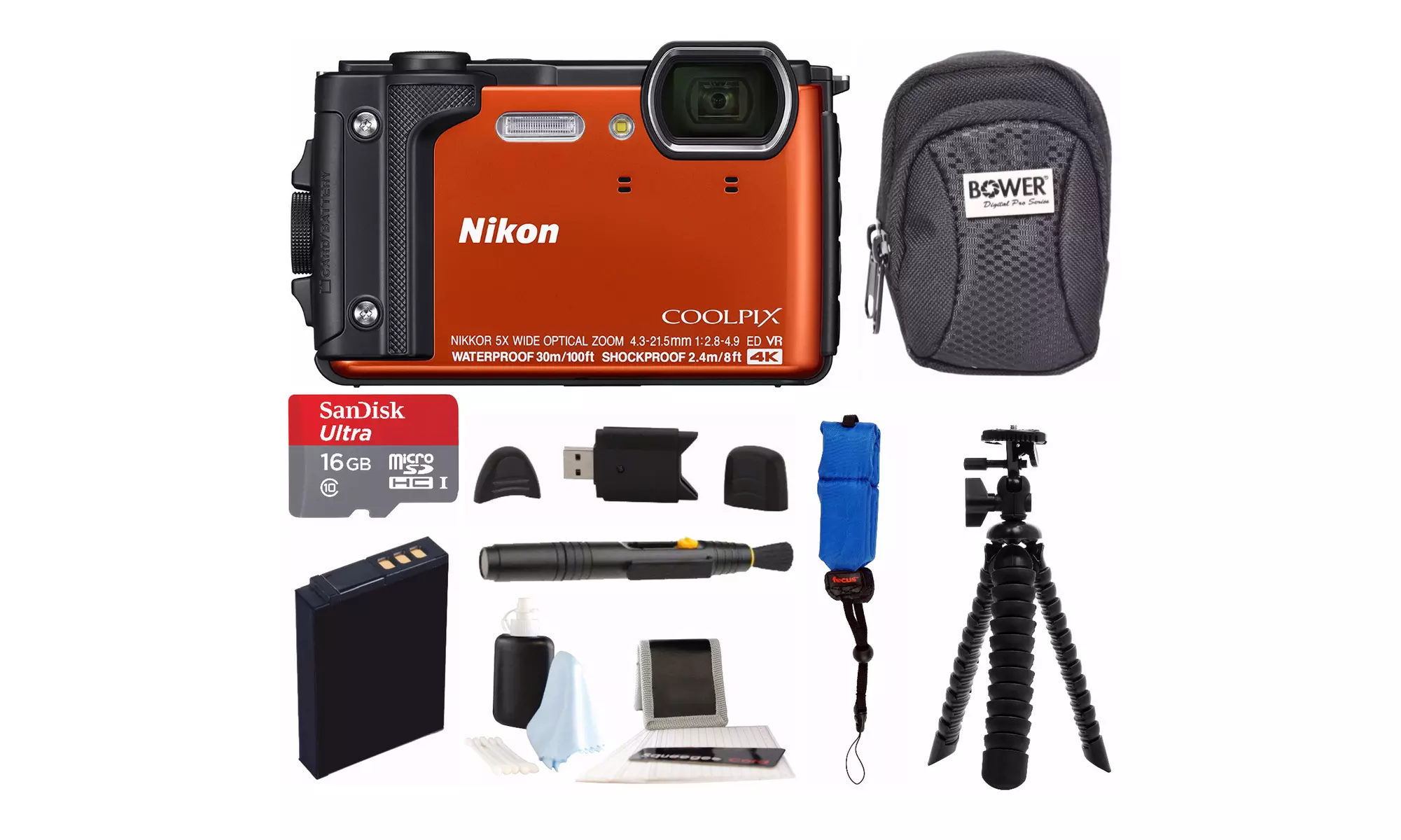 Nikon Coolpix W300 Digital Camera (Orange) with 16GB SD Card & Accessory Bundle - Primary Image
