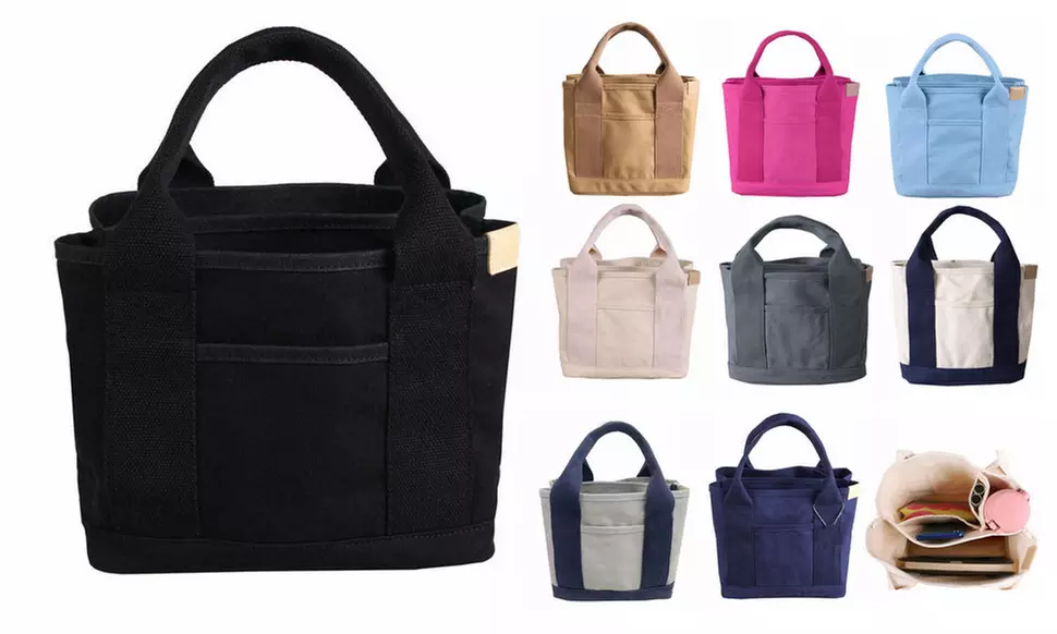 Multi-pocket Canvas Tote Bags Women Handbag Satchel Bag for Work Daily Travel - Primary Image