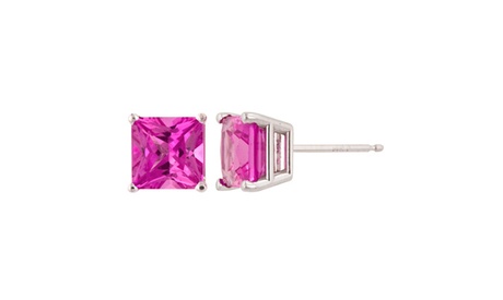 PJ Jewelry Sterling Silver 1Ct Princess Pink Tourmaline Cubic Zirconia Earrings Pink 1 Ct Round Cubic Zirconia