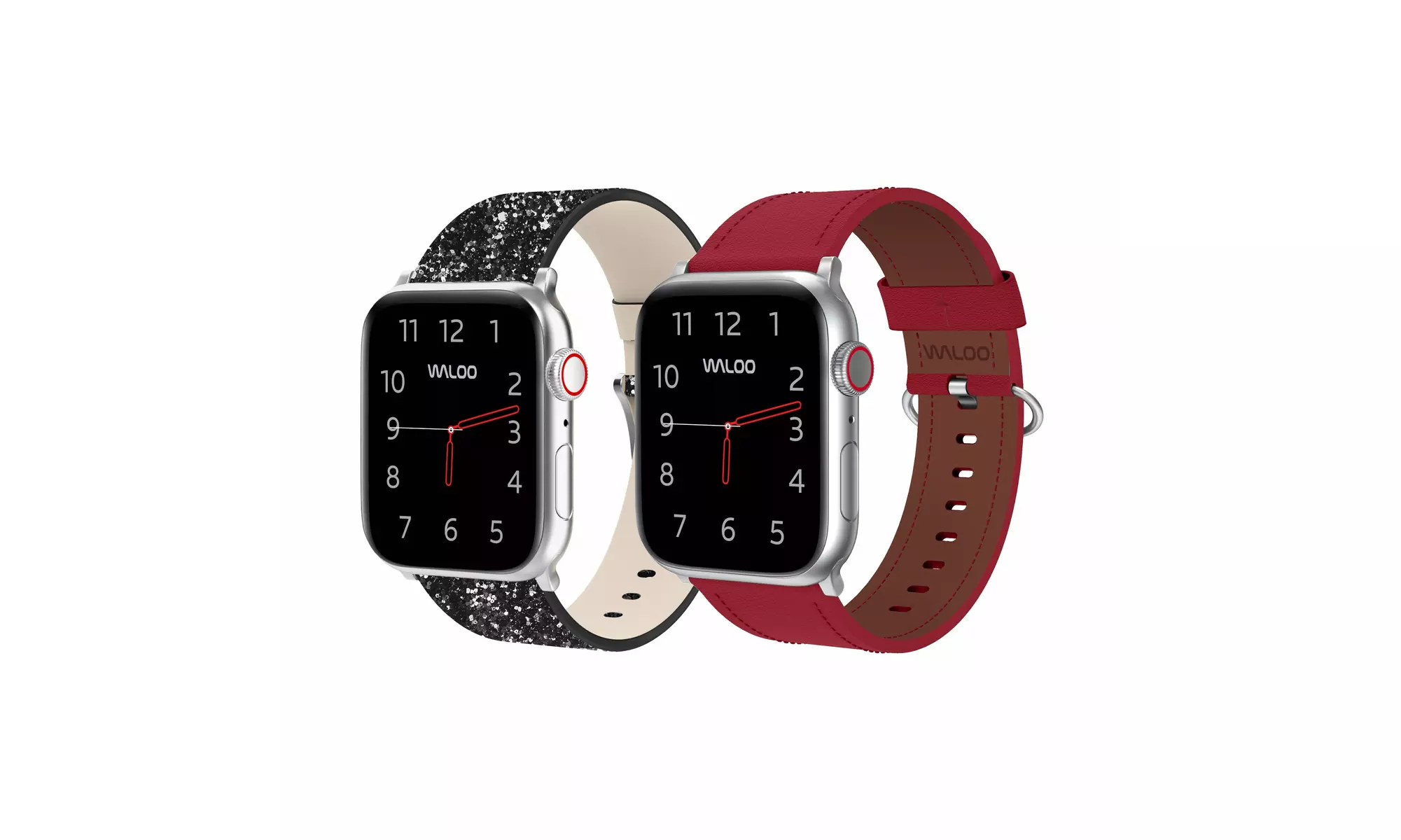 Waloo 2-Pack Leather Bling and Classic Leather Apple Watch Bands