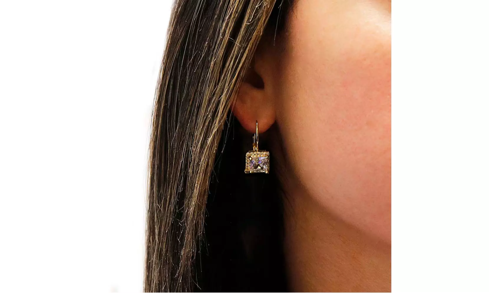 Princess Cut Pave Halo Leverback Earrings Made With Crystals From Swarovski - Second Medium