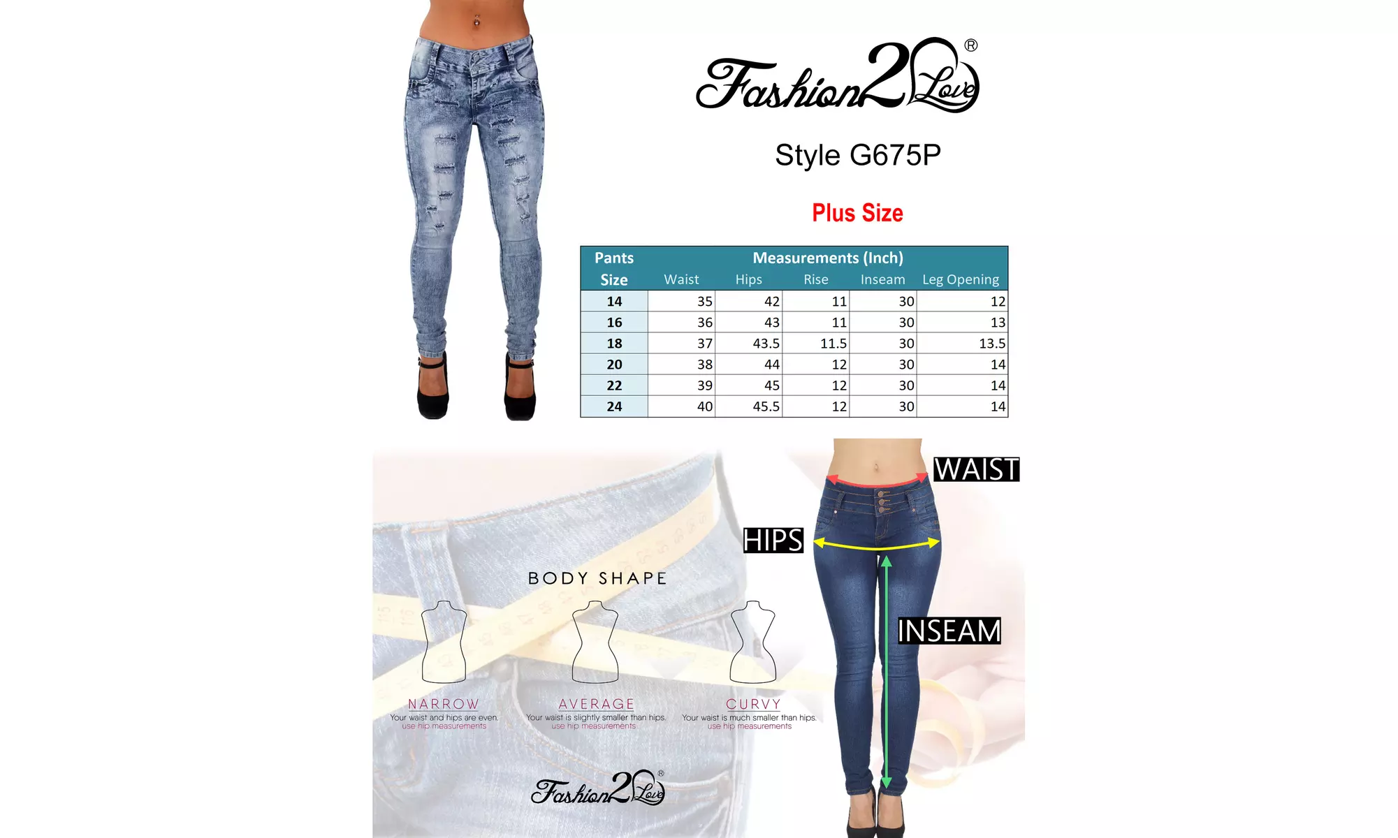 G675P Plus Size Colombian Design Bottom Lift Ripped Skinny Jeans - Second Medium