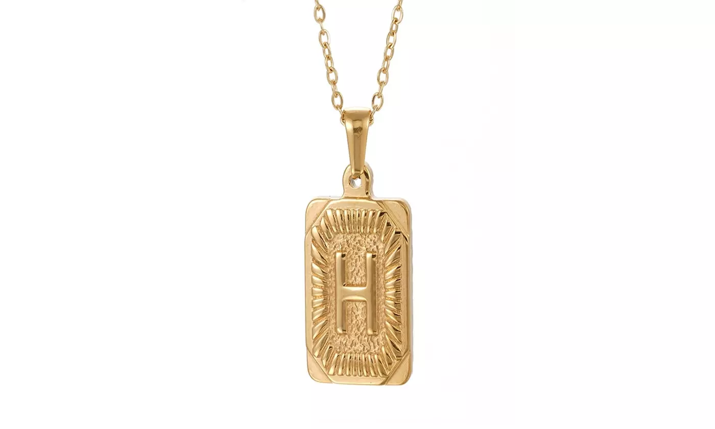 Gold Plated Stainless Steel Initial Pendant with Box Link Chain Necklace