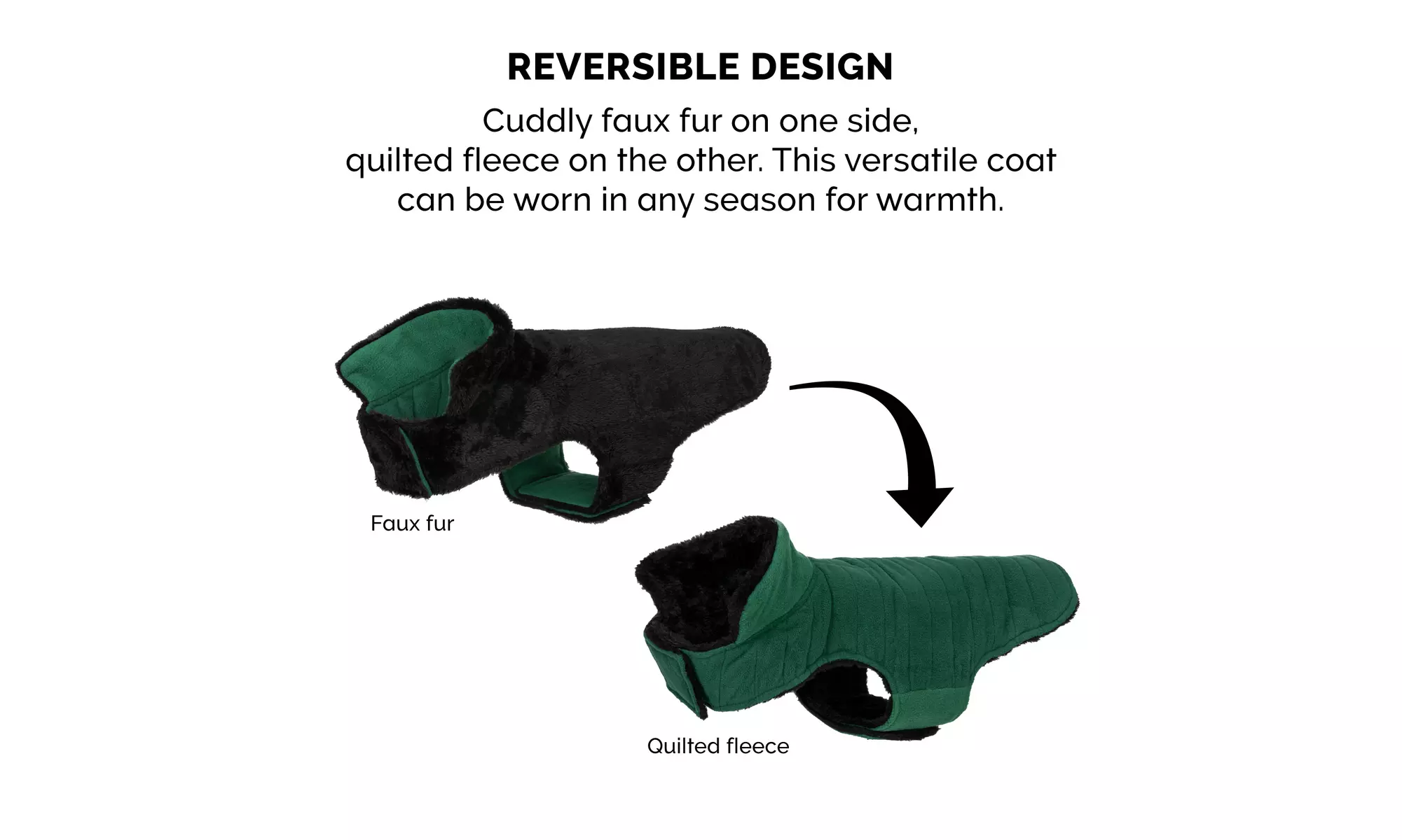 FurHaven Flex-Fit Faux Fur Warn and Cozy Reversible Dog Coat