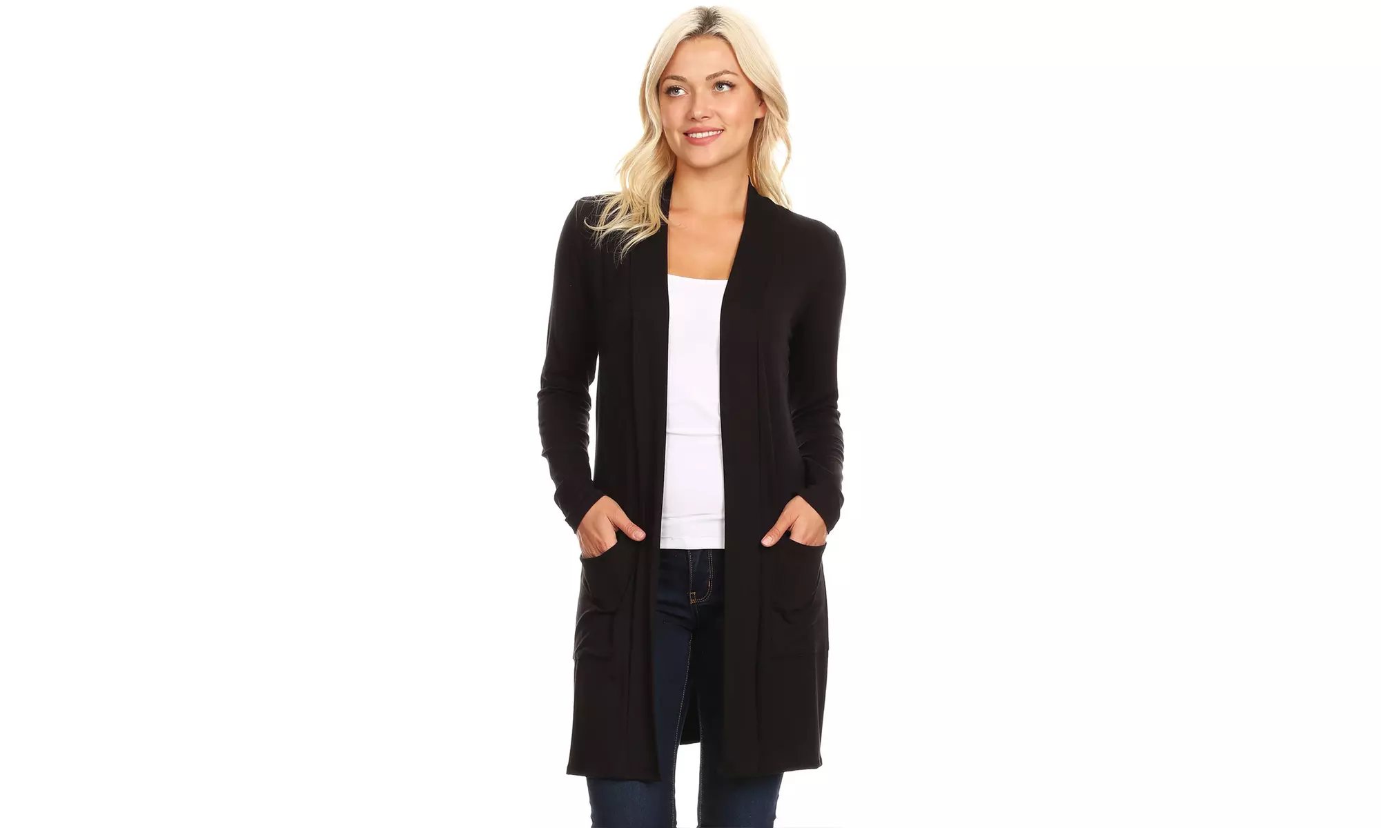 Women's Casual Open Front Basic Long Sleeves Side Pockets Solid Cardigan