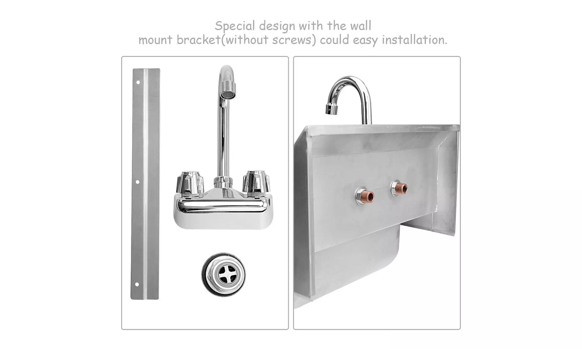 Stainless Steel Hand Wash Sink Washing Wall Mount Commercial Kitchen Heavy Duty