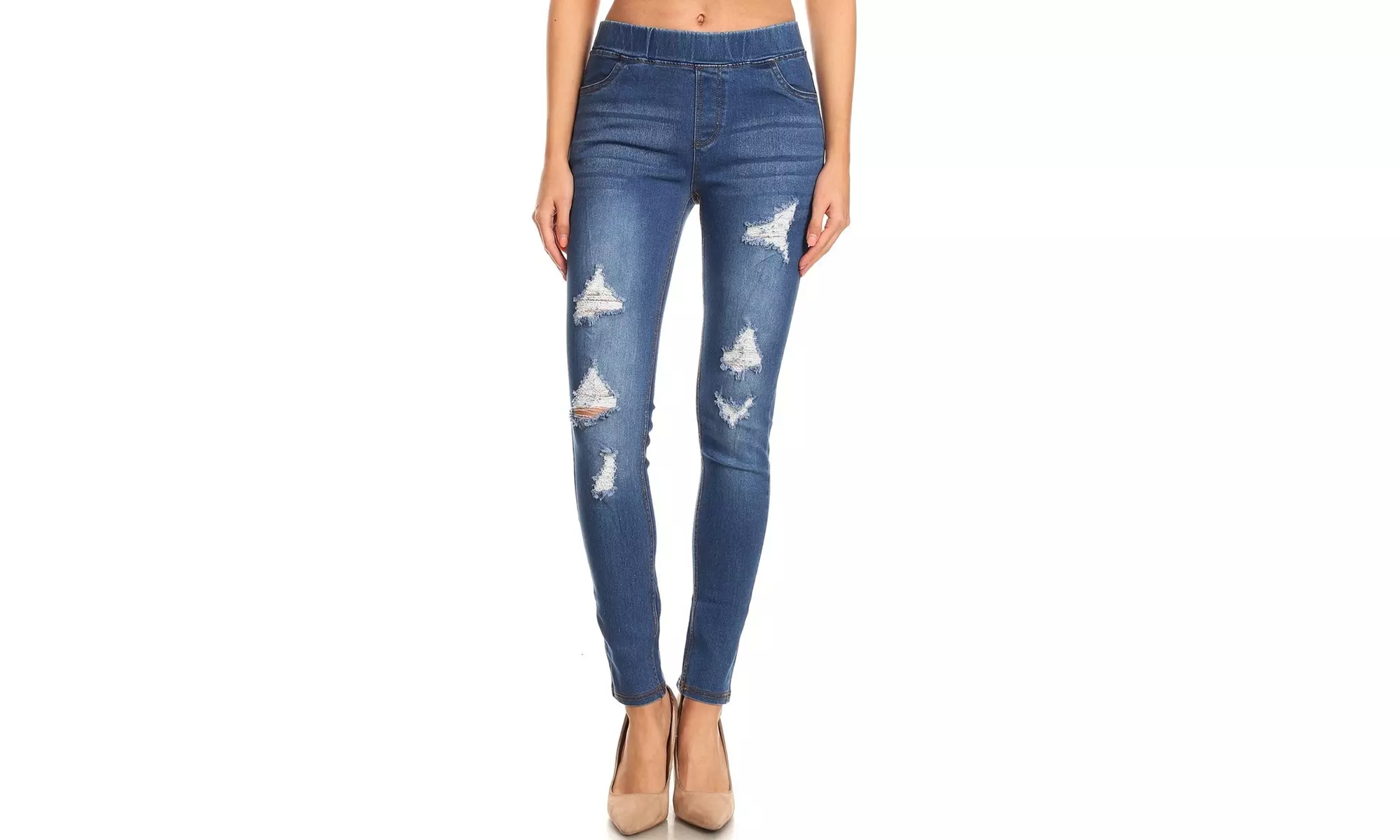 Women's Stretchy Jeans Pull-On Skinny Ripped Denim Jeggings S-3XL