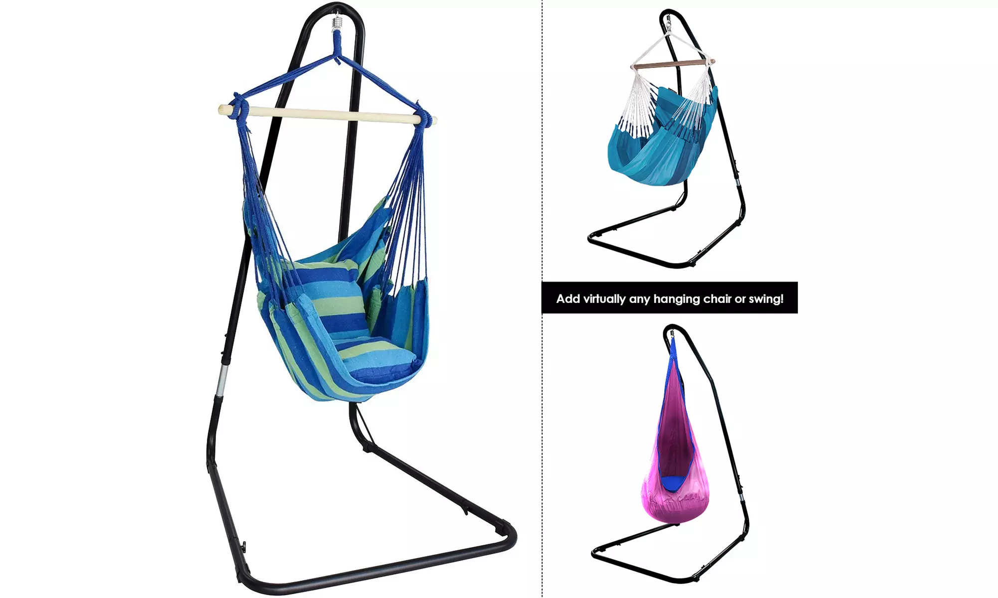 Sorbus Hanging Rope Hammock Chair Swing Seat with Adjustable Multi-Use Stand - Second Medium