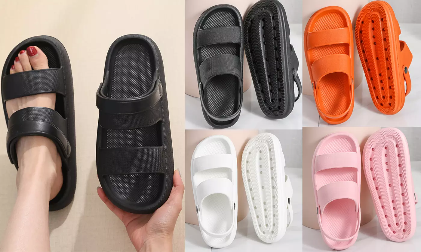 Non-Slip Open Toe Double Strap Pillow Slippers Cloud Sandals for Indoor/Outdoor - Primary Image