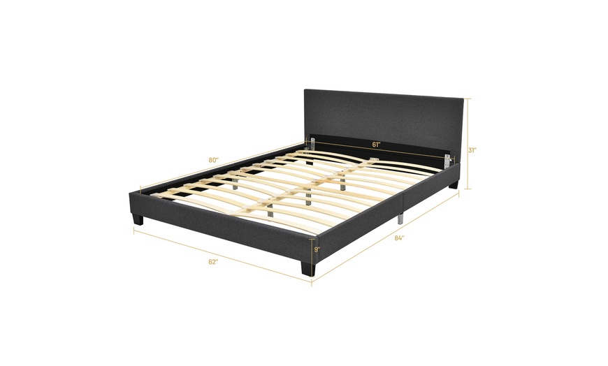 Costway Queen Upholstered Platform Bed Frame With Headboard Wood Slat ...