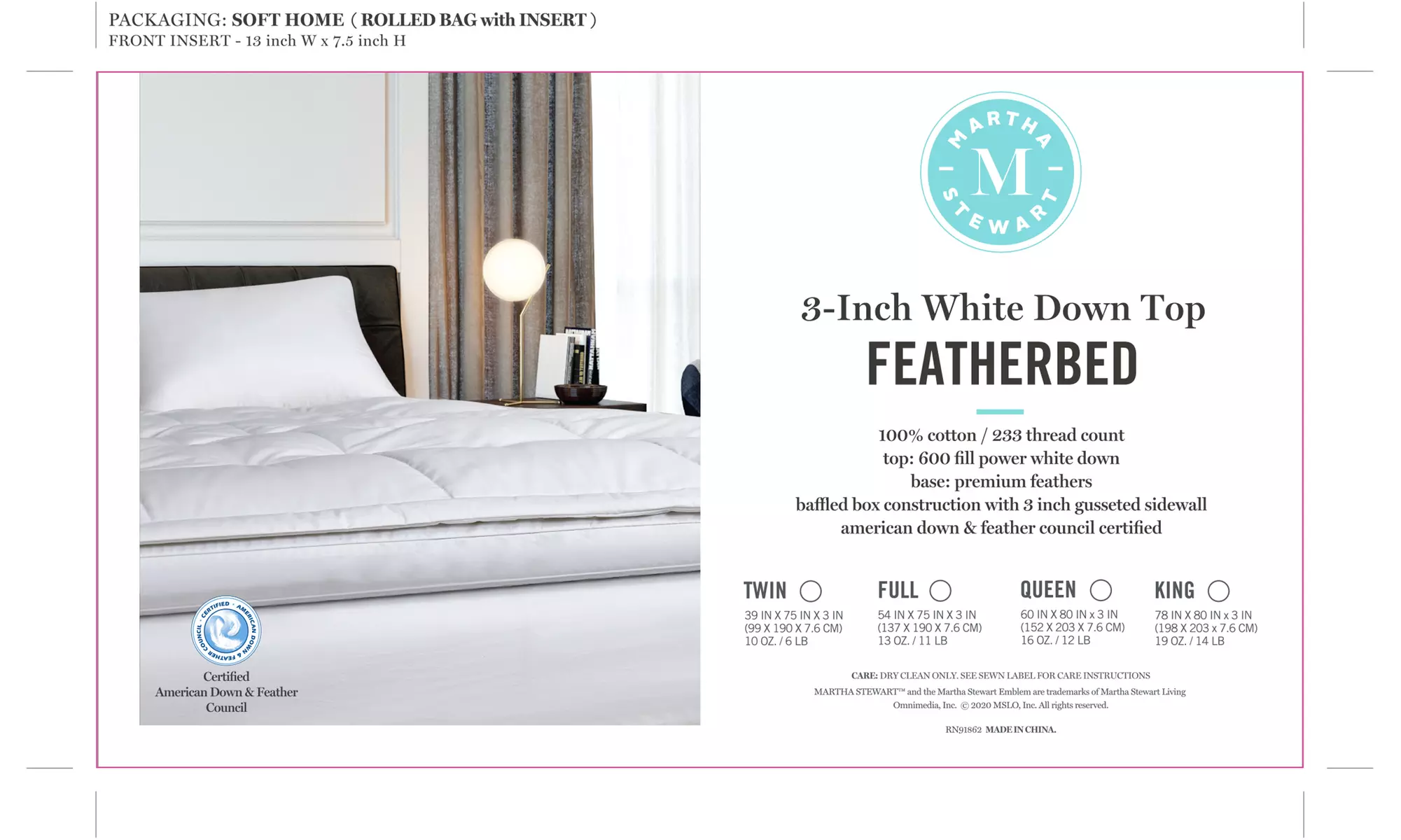 Martha Stewart 3-inch White Down Top Featherbed - Second Medium