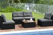5 Piece Patio Rattan Furniture Set Acacia Wood Table Top Sofa Cushion Deck - Second Medium