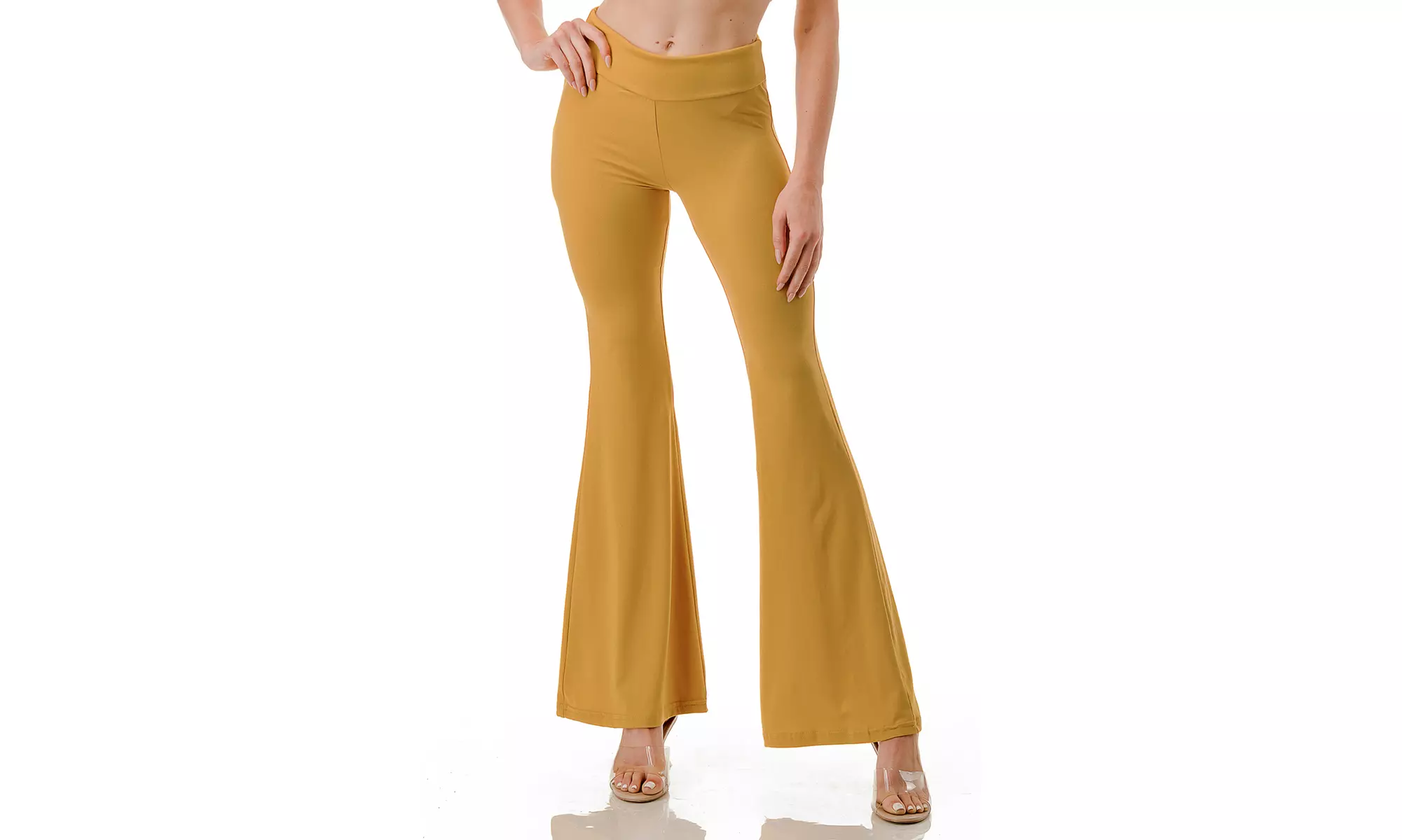 Women's High Waist Flare Leg Pants Elastic Tummy Control Yoga Casual Leggings
