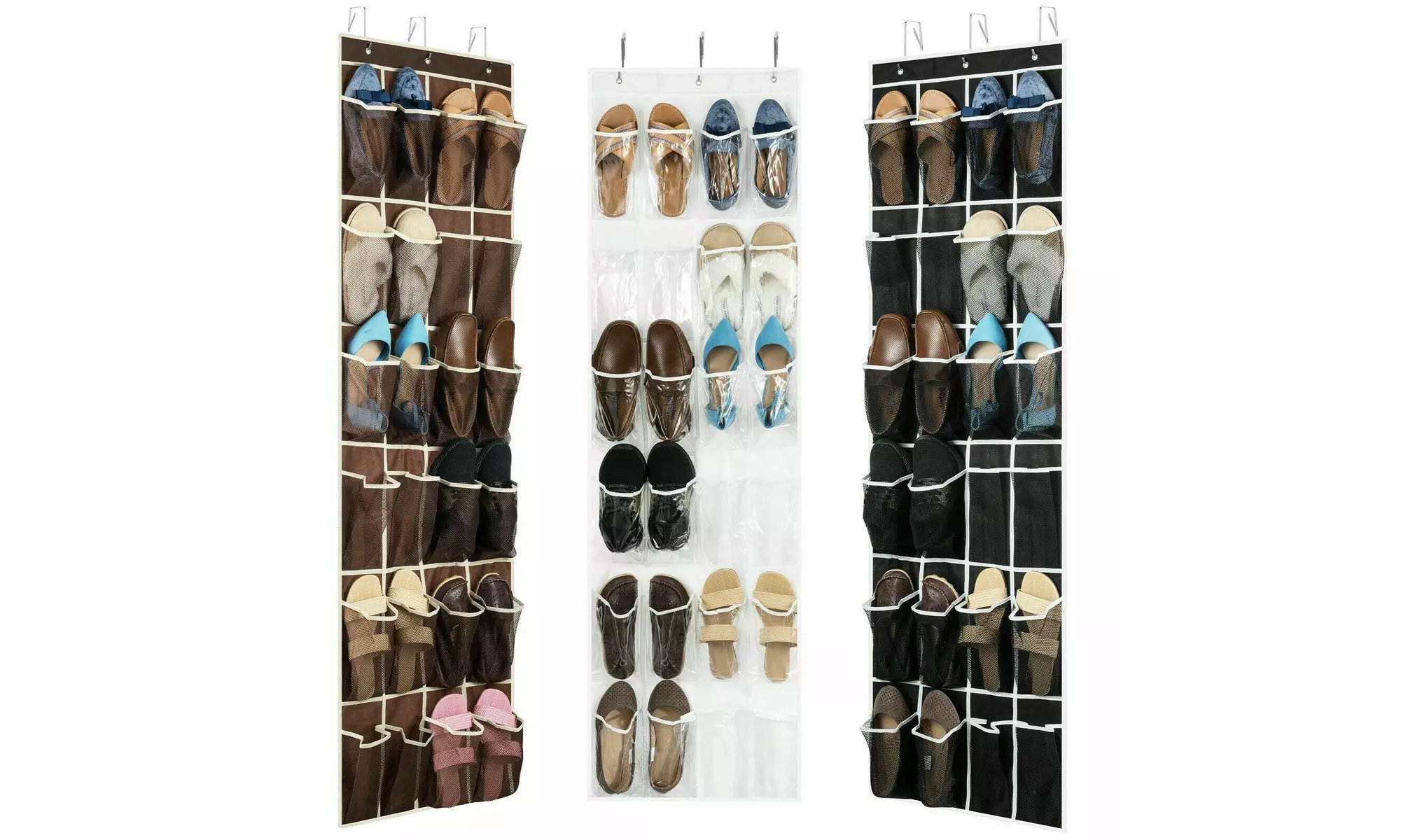 1-2 Pack 24 Wide Pockets Over the Door Shoe Organizer Hanging Shoe Holder
