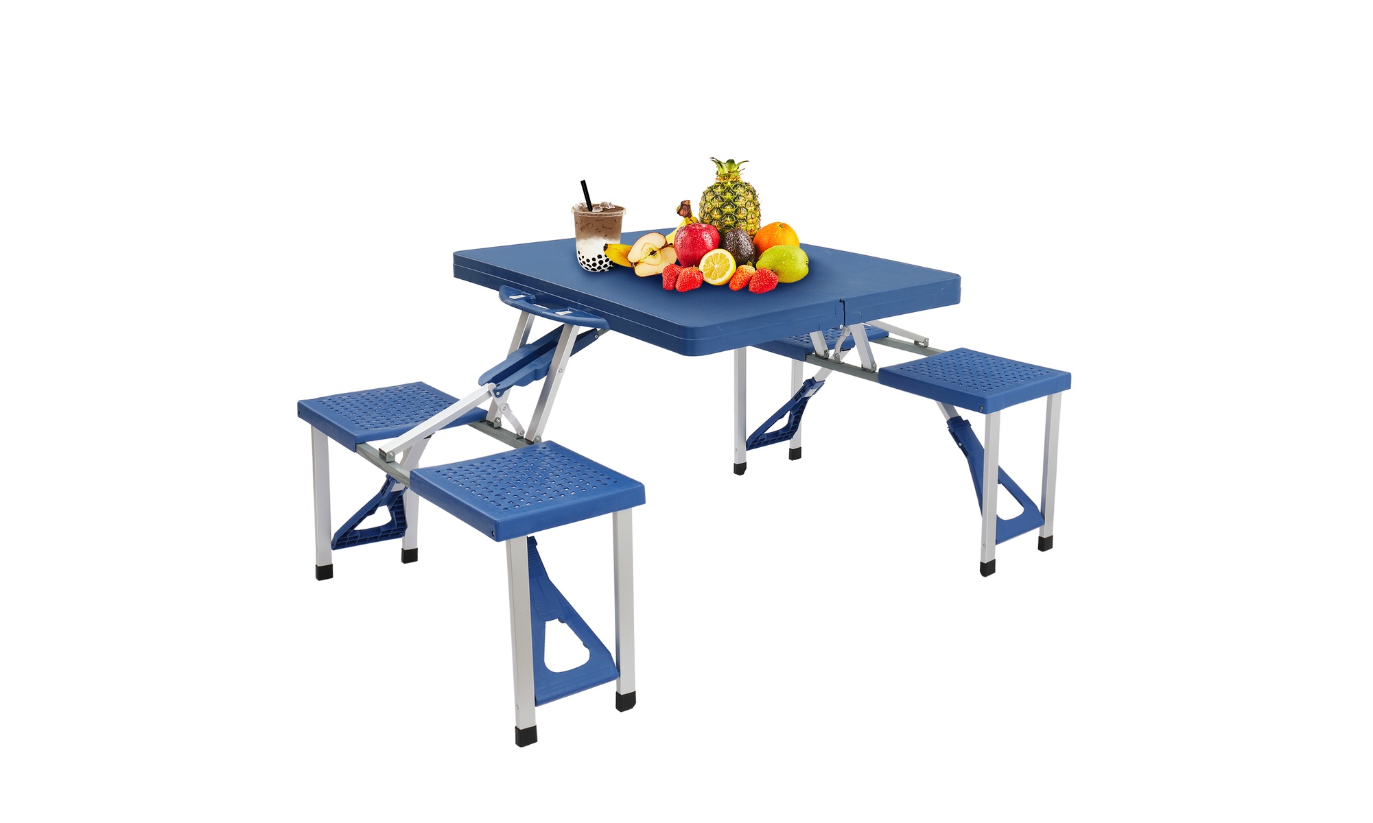 Portable Folding Picnic Table With 4-Person Chair Seats, Foldable Camping Table