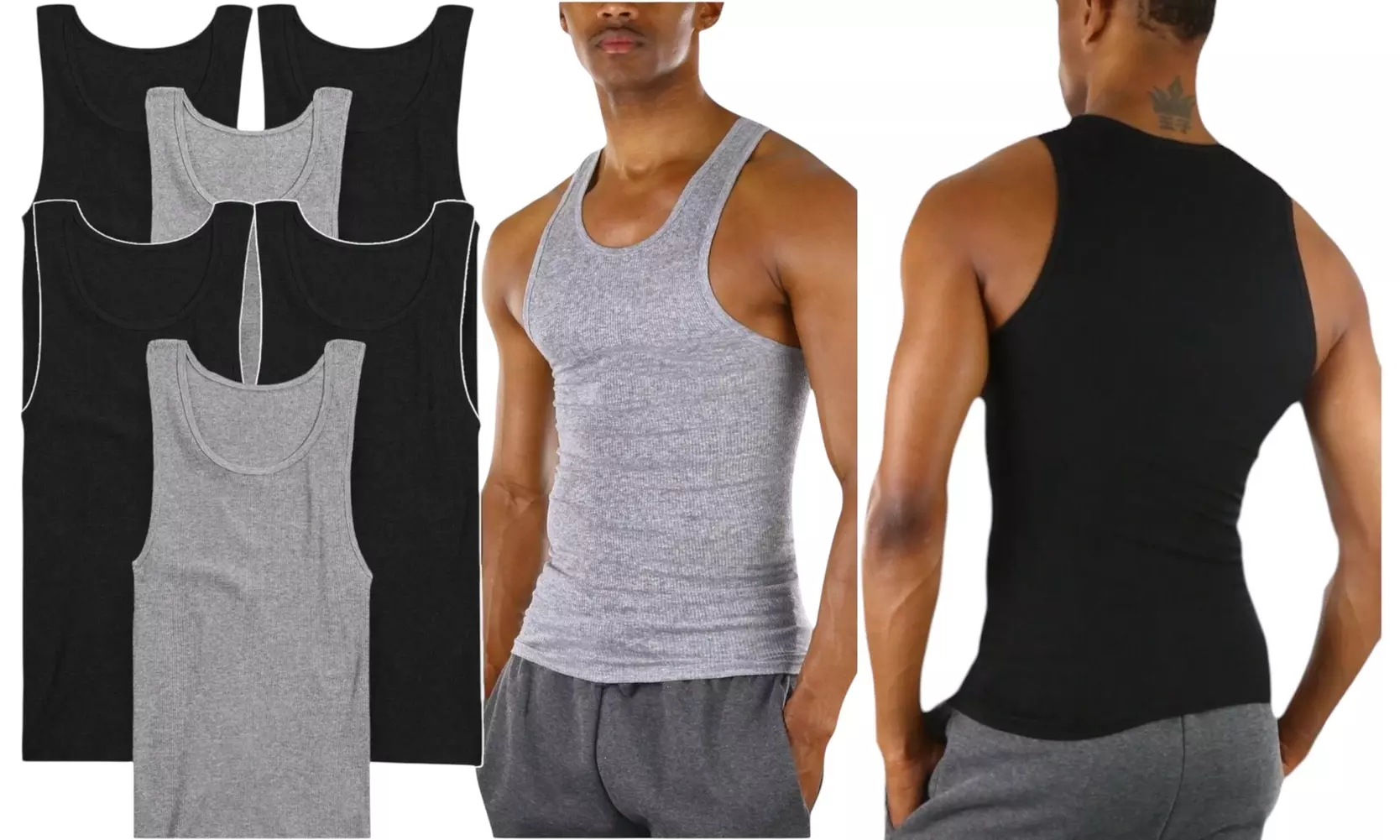 ToBeInStyle Men's Multi-Pack Of Slim Fit Shallow Scoop Neck Sleeveless A-Shirts