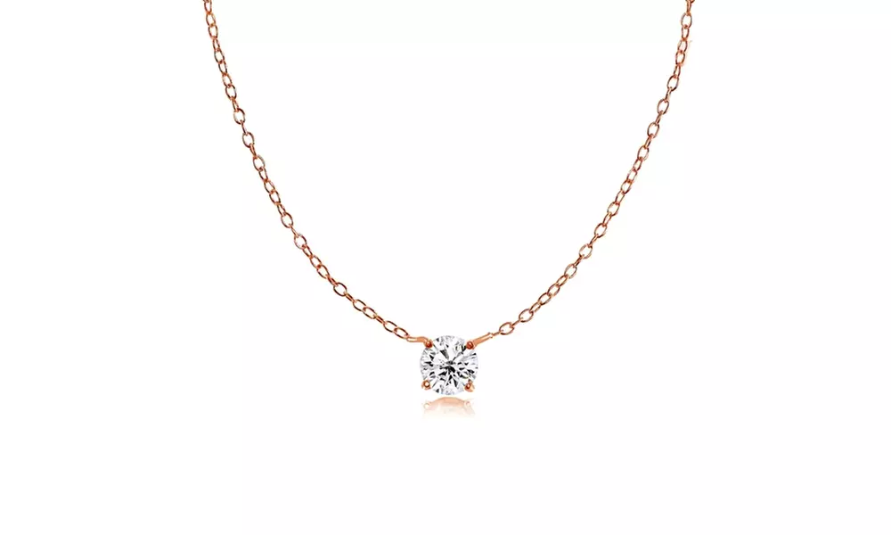 Rose Gold Flashed 925 Silver Small Dainty Round Cubic Zirconia Choker Necklace