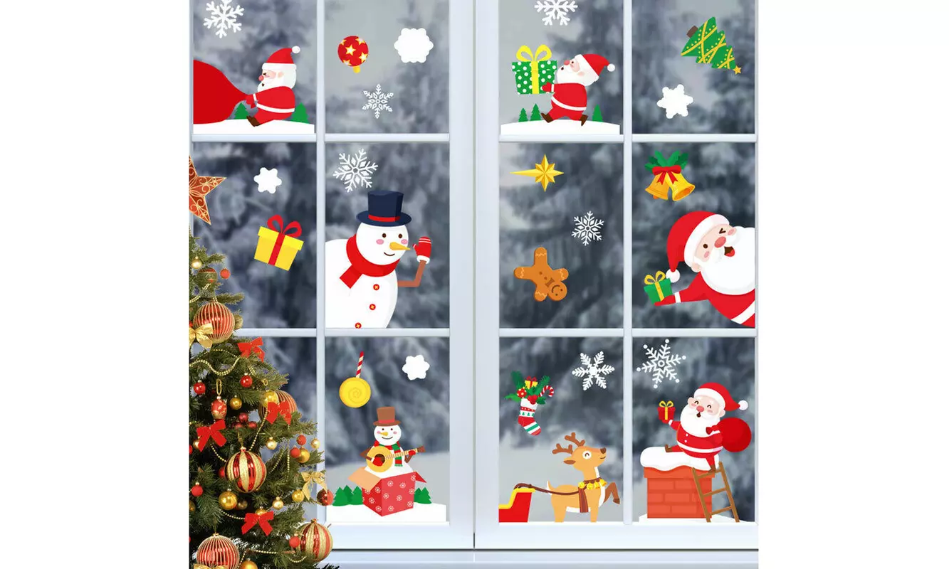 Christmas Glass Stickers Snowflake Window Stickers Santa Claus Decals Xmas Decor - Primary Image