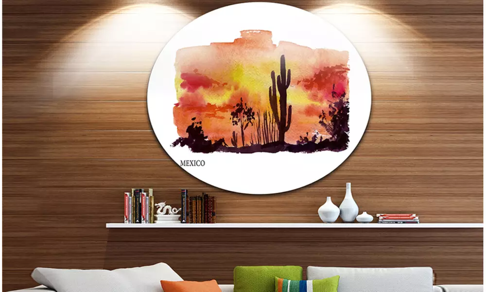 Mexico Vector Illustration' Disc Cityscape Painting Circle Metal Wall Art - Primary Image