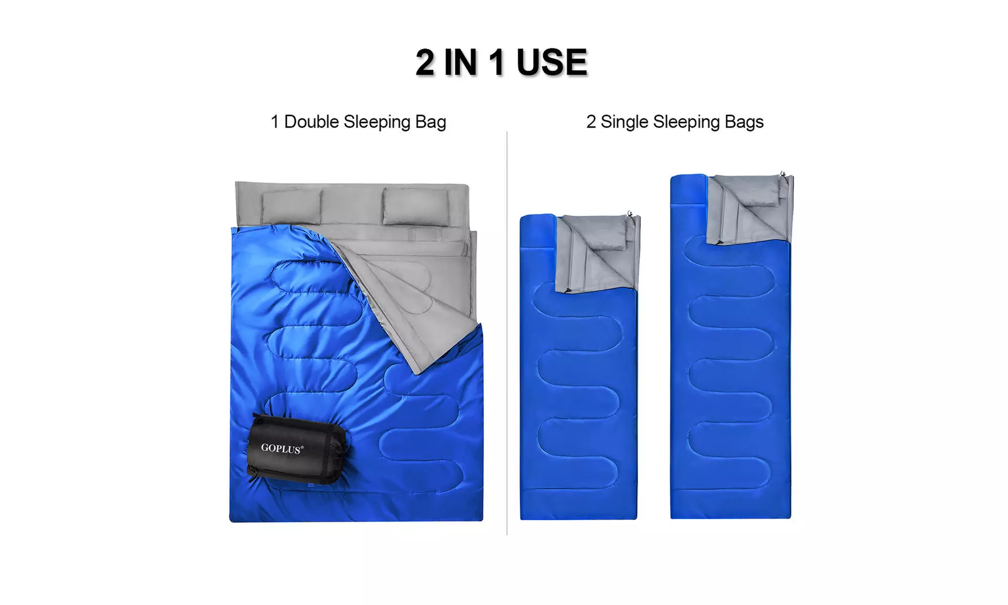 Goplus  Double 2 Person Sleeping Bag Waterproof w/ 2 Pillows Camping 