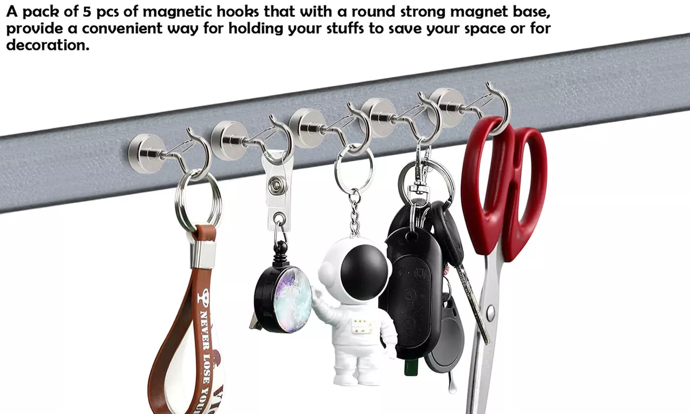 5Pcs Heavy Duty Neodymium Clamping Strong Magnetic Hooks Hanger with Snap 