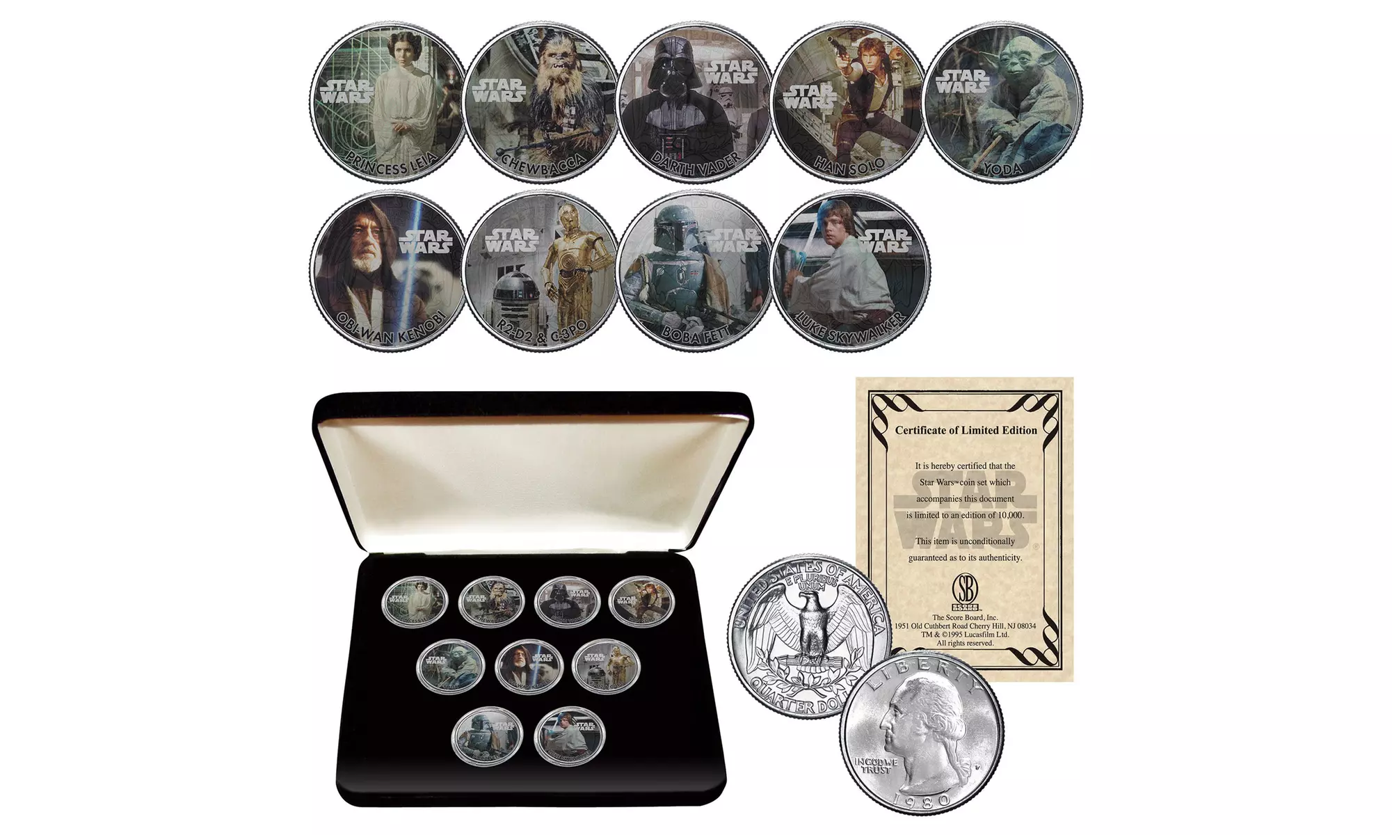 STAR WARS 1980 Washington U.S. Quarter 9-Coin Set with Box - Primary Image