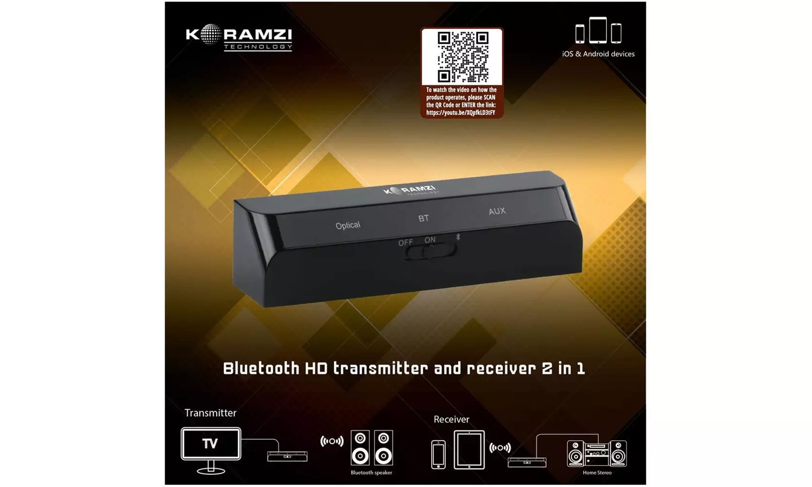KORAMZI BTR26 Bluetooth HD Transmitter and Receiver 2 in 1 Black- Refurbished