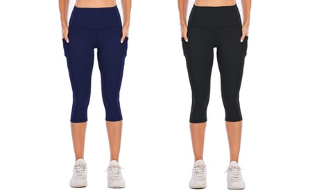 Women'sWorkout Capris Leggings With Pockets L Black