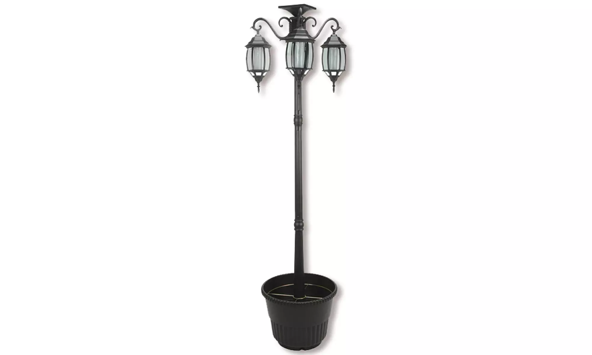Large Three Light Solar Street Lamp with Planter Base - Primary Image