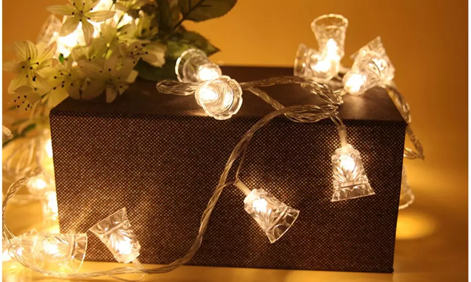 Christmas Jingle Bell Shaped LED String Lights (White or Multi-Color) - Primary Image