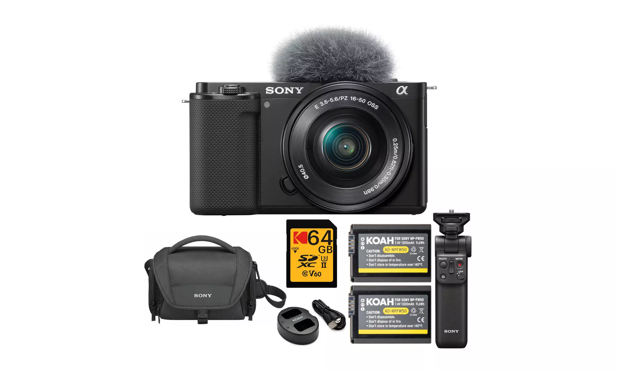 Sony Alpha ZV-E10 APS-C Mirrorless Vlog Camera with 16-50mm Lens (Black) Bundle - Primary Image