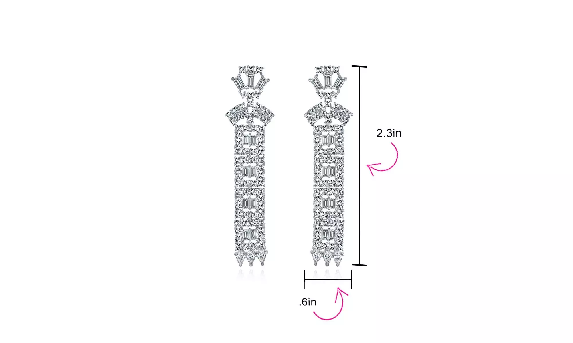 Asian Bride Cubic Zirconia Column Statement Chandelier Earrings Silver Plated - Second Medium
