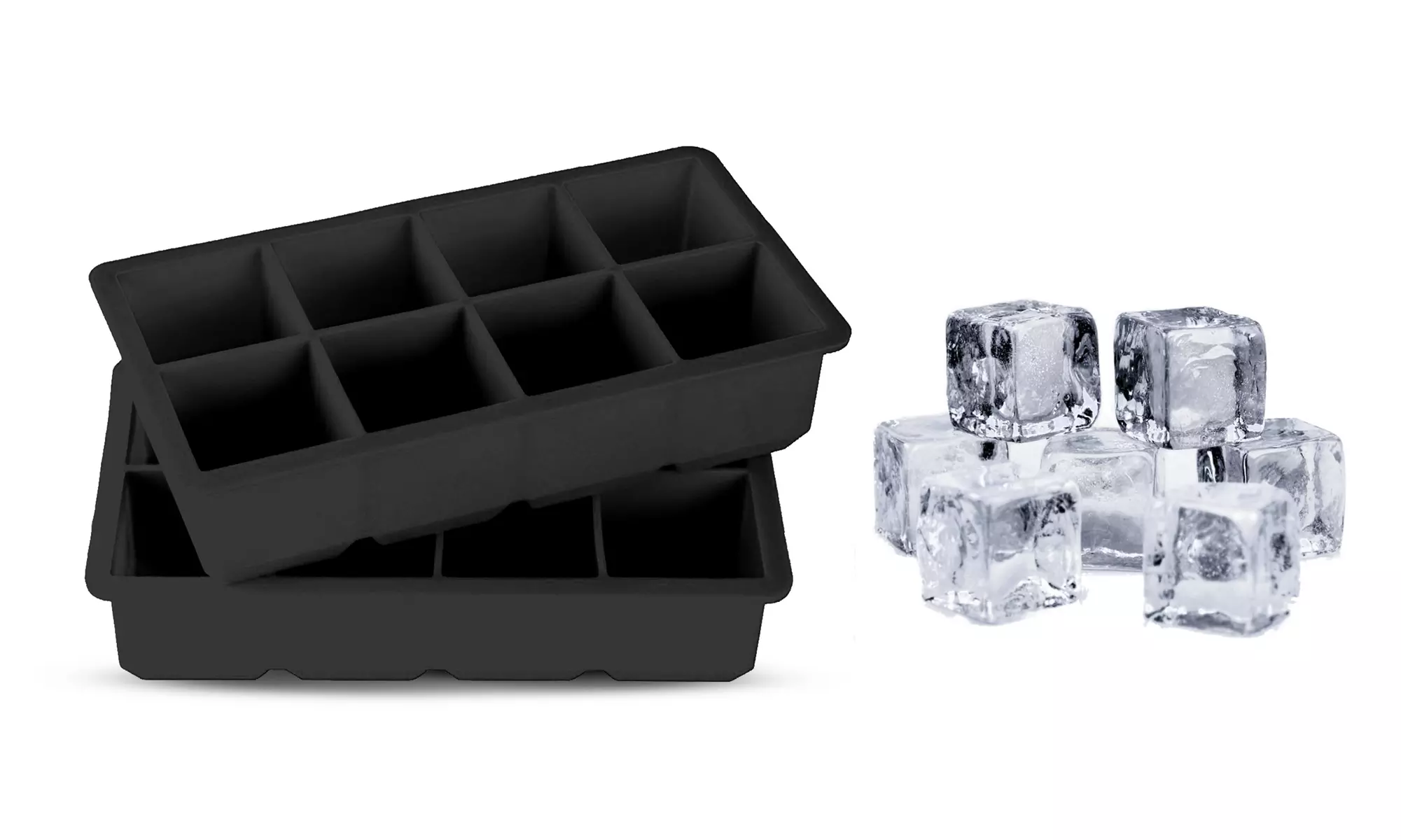 Freshware 8-Cavity 2"-Cube Silicone Ice Cube Tray (1 or 2-Pack) - Second Medium