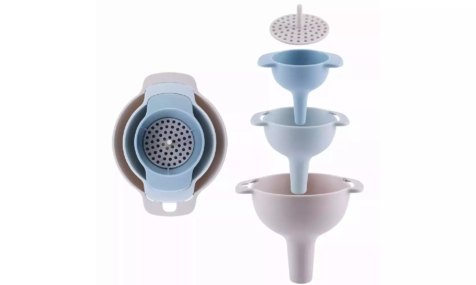 3 Kitchen Funnel Set with Detachable Strainer Filter Oil Funnel for Kitchen Use - Primary Image
