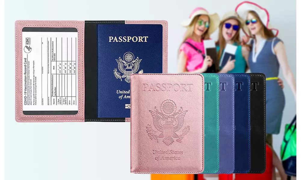 PU Leather 2 in 1 Passport Holder with CDC Vaccine Card Slot - Primary Image