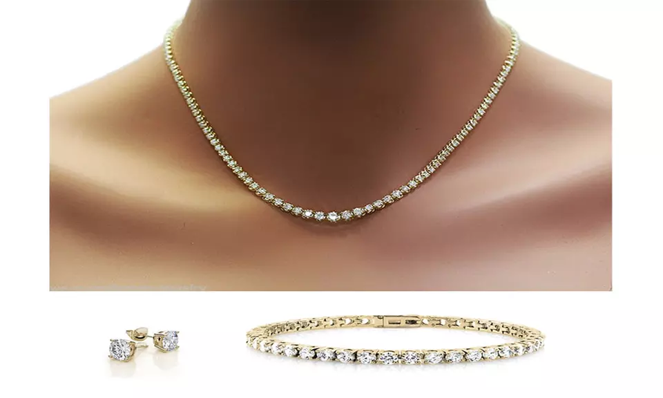 Trio Set Dazzling Diamond Crystal Necklace Bracelet And Earrings - Primary Image