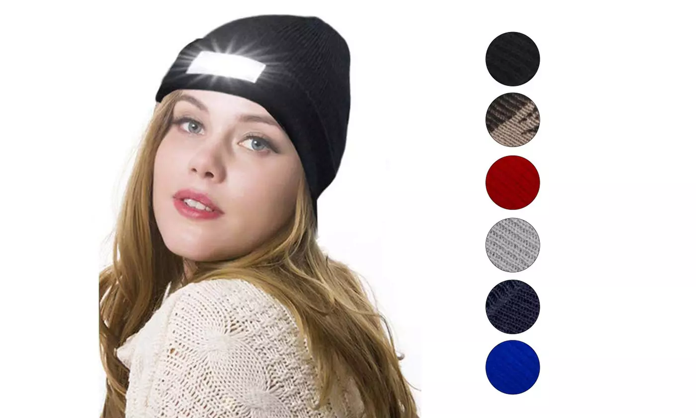 5 LED Beanie Cap Hands Free Flashlight Winter Warmer Knit Hat - Primary Image