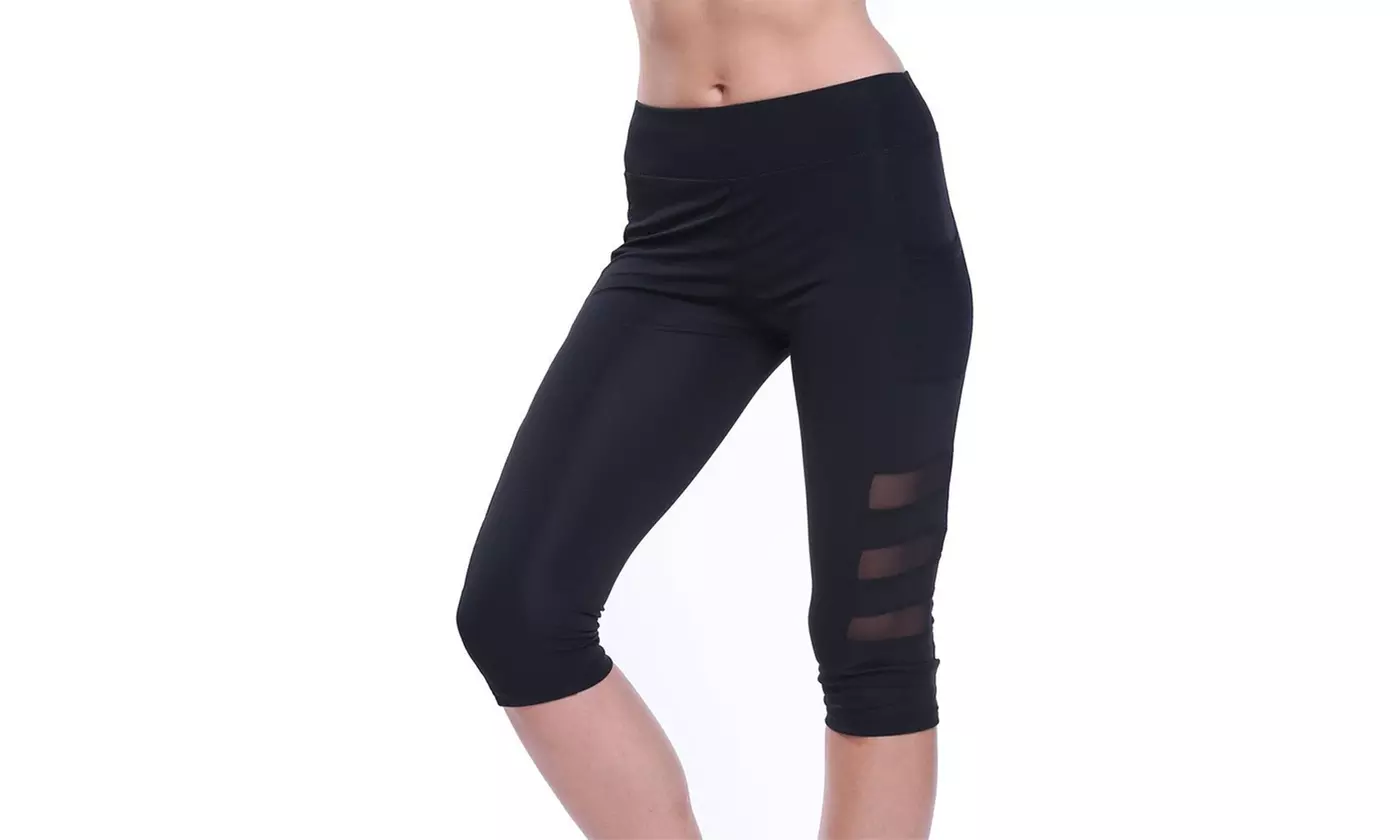 Womens High Waist Fitness Workout Capris Yoga Leggings With Pockets 