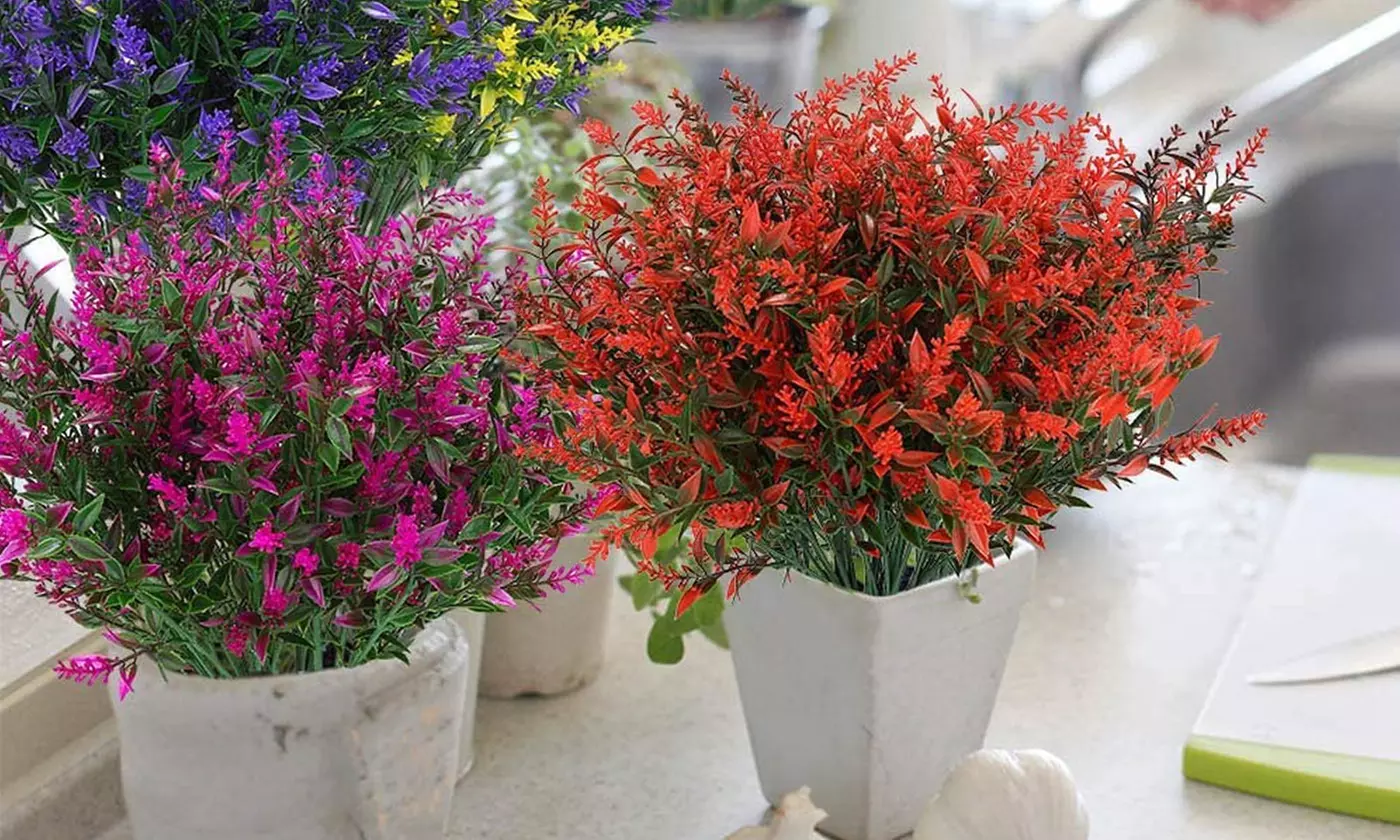 ItBelongs2U 8-Pack UV Resistant Artificial Lavender Flowers Faux Plastic Plants