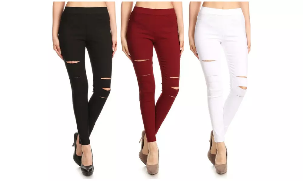 3-Pack Women's Pull-On Jean Leggings Ripped Distressed Jeggings S-3XL