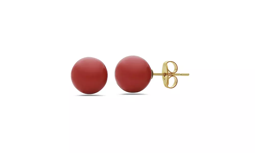 Solid 10K Gold Created Red Onyx Studs by MUIBLU Gems