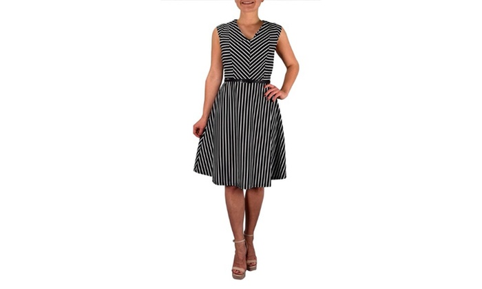 black and white striped cocktail dress