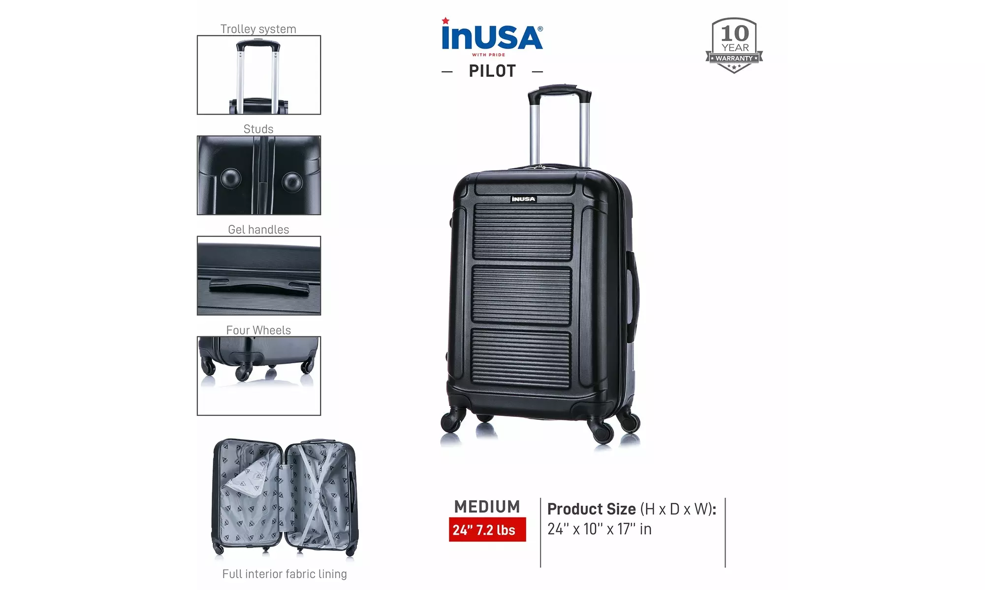 InUSA Pilot Lightweight Hardside Spinner Luggage