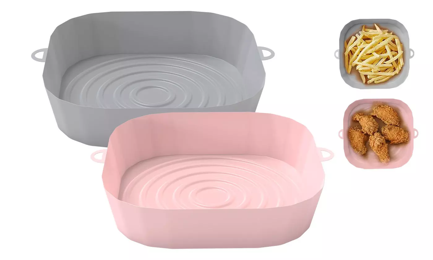 2Pack Square Silicone Air Fryer Pot 8 inch Reusable Airfryer Basket for 4 to 7QT - Primary Image