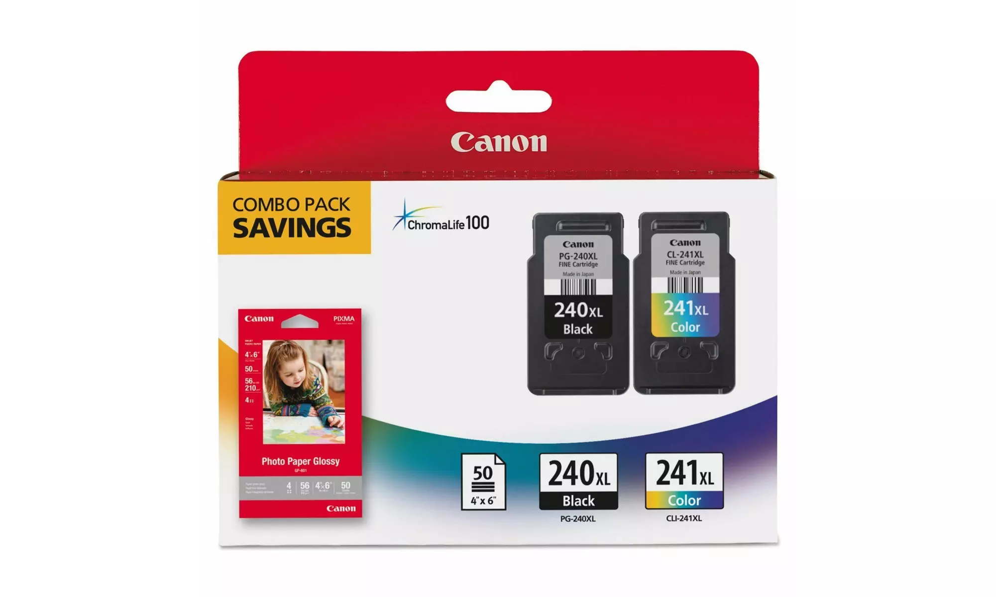 Canon PG-240XL Black and CL-241XL Color Ink Cartridges & Photo Paper (5206B005), - Primary Image