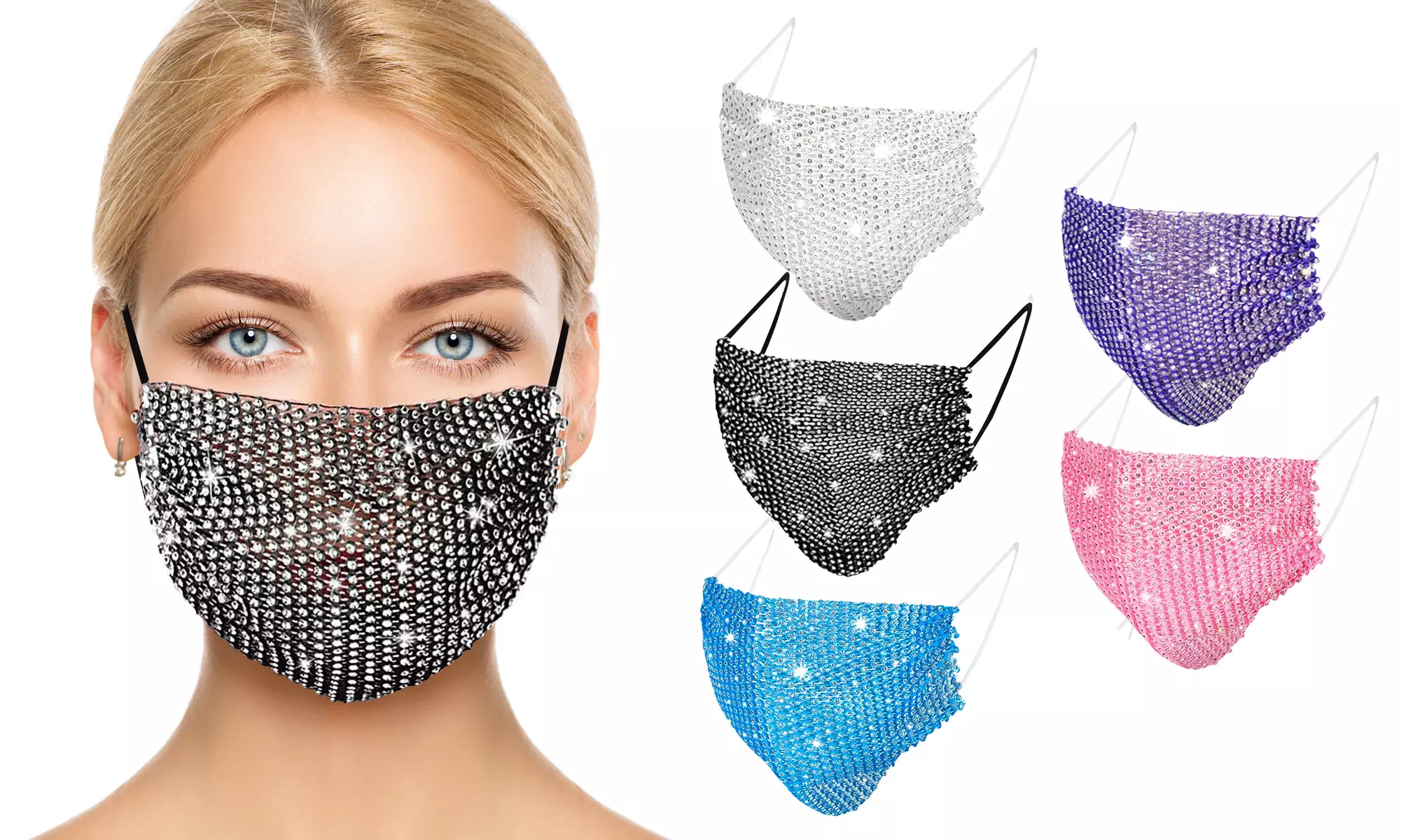 5-Pack Rhinestone Crystal Face Cover for Women - Primary Image