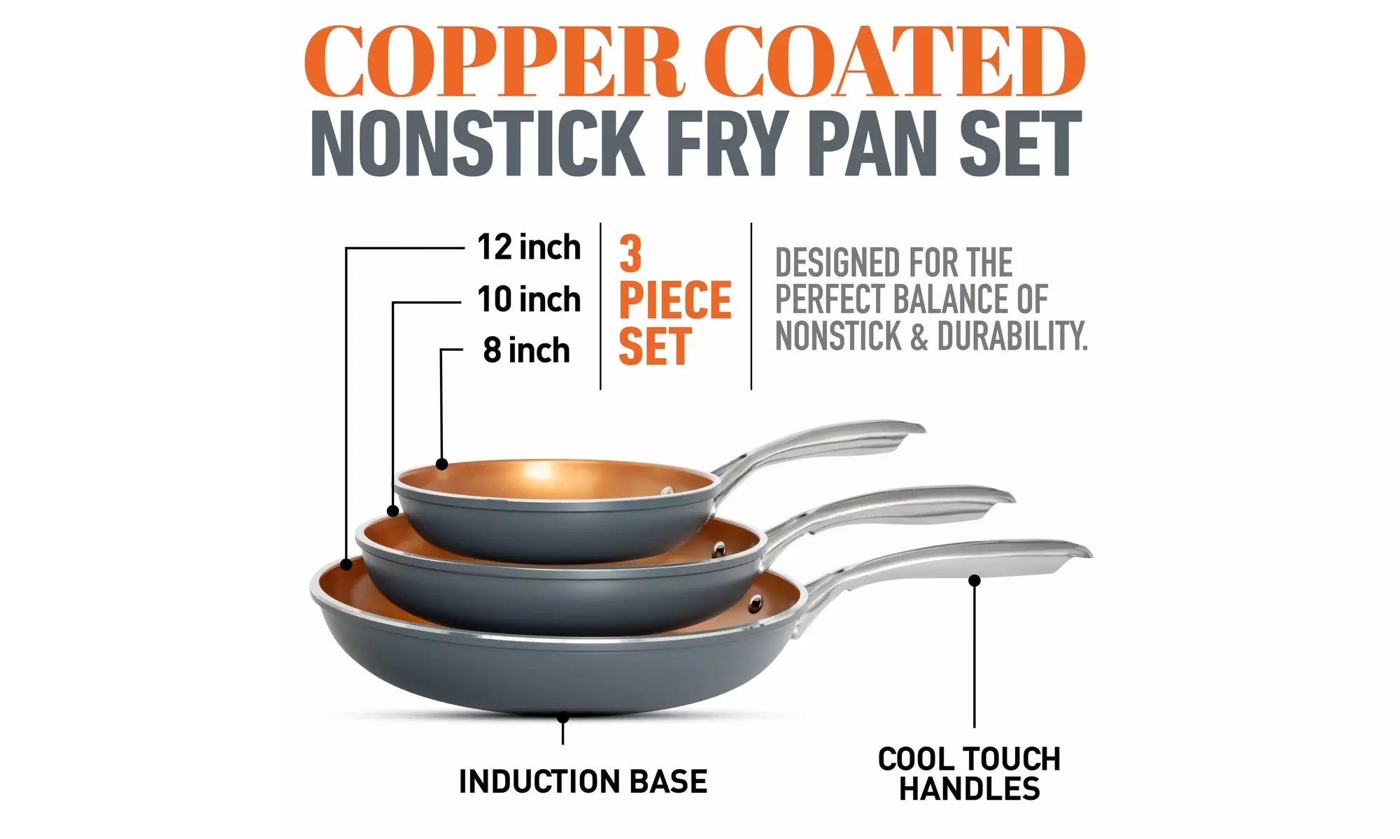 Granitestone 3-Piece Nonstick Frying Pans Set (8, 10, 12 inch)