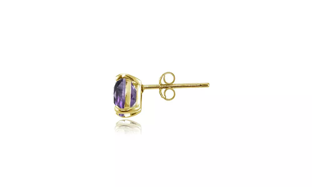 Yellow Gold Flashed Sterling Silver 5mm Cushion-Cut Amethyst Stud Earrings