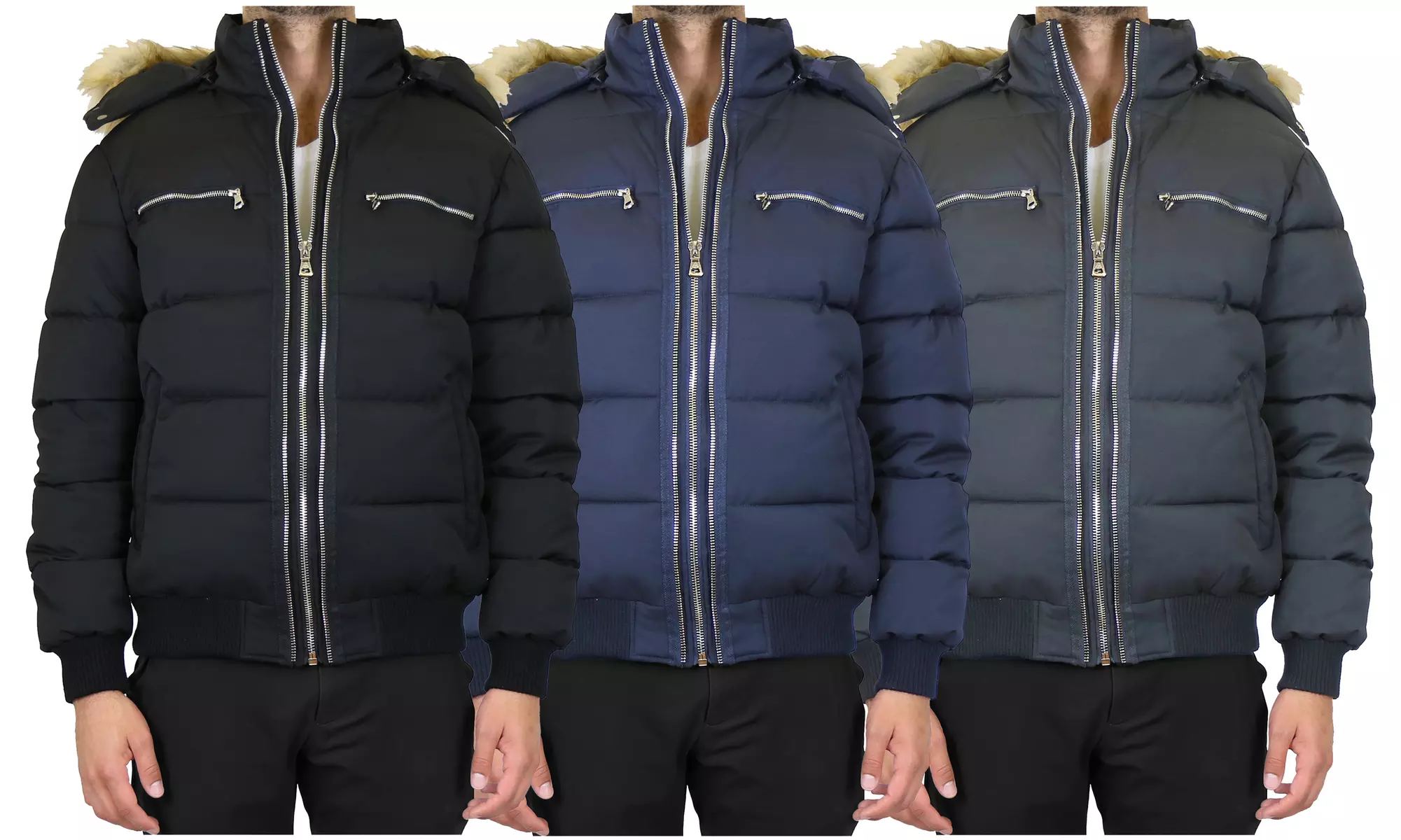 Men's Heavyweight Double Zipper Parka With Detachable Fur Hood (Sizes, S to 2XL) - Primary Image