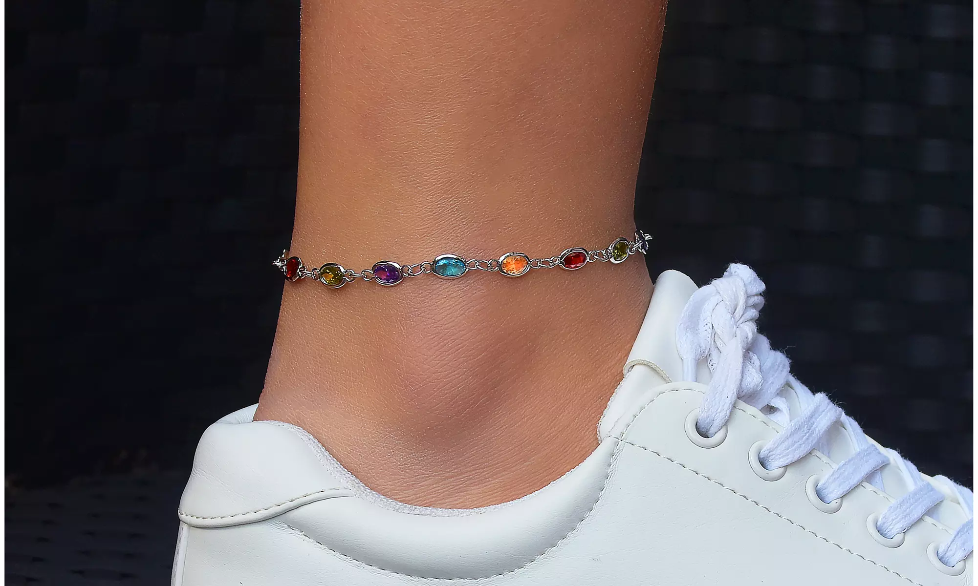 Rainbow Bezel Set Anklets Made With Crystals - Second Medium